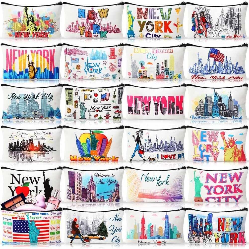 24 Pieces Makeup Bags Bulk Canvas Cosmetic Bags Purse Organizer Zipper Cosmetic